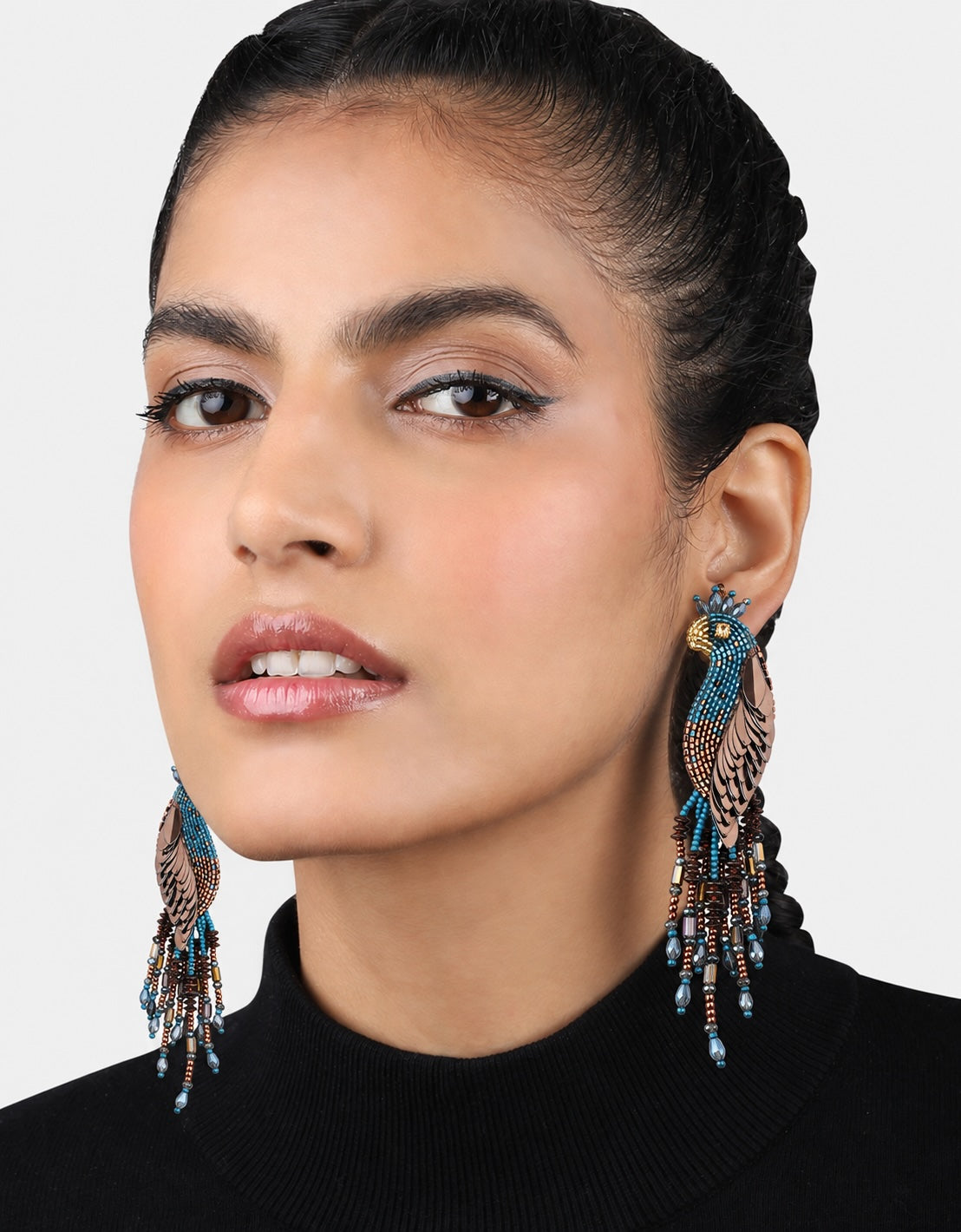 Peacock Earring Blue Bronze