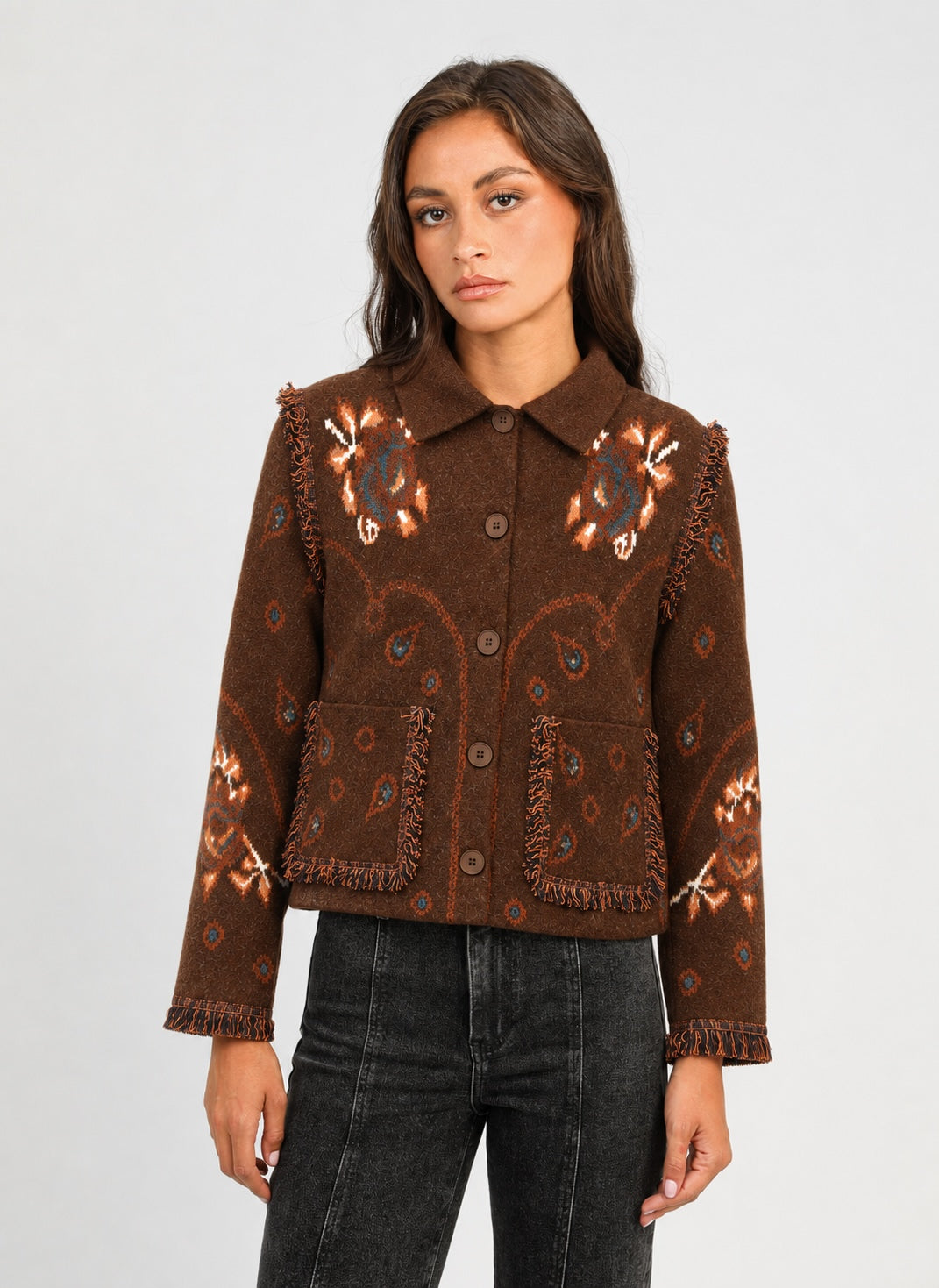Nesty Ethnic Folklore Brown Jacket