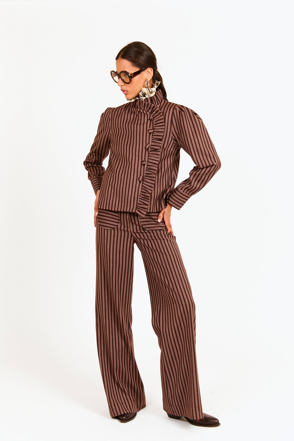 Anglet Teja Brown Striped Trousers