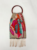 Beige Silk Luxury Handbag with gold fringe