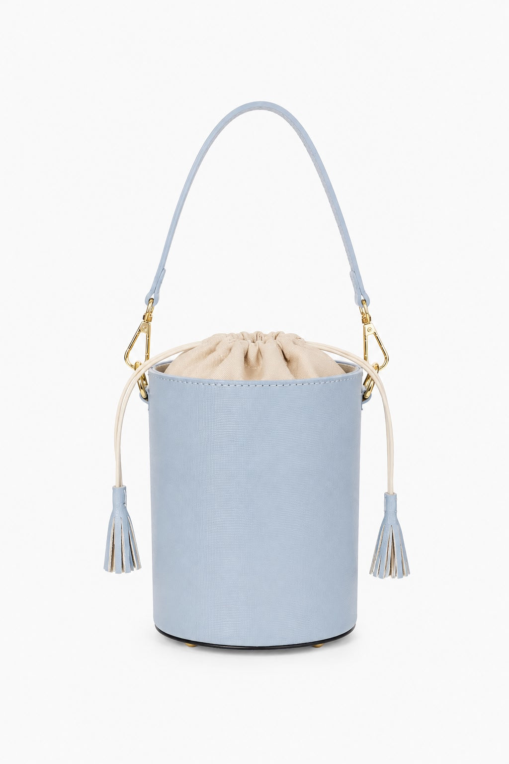 Light Blue leather bucket bag - white lining