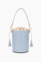 Light Blue leather bucket bag - white lining