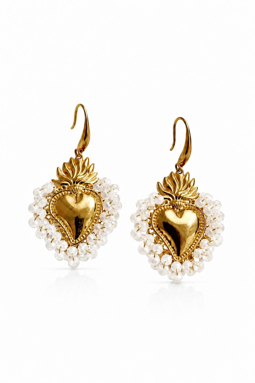 Heart Bead Earrings White