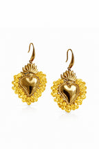 Heart Bead Earrings Yellow