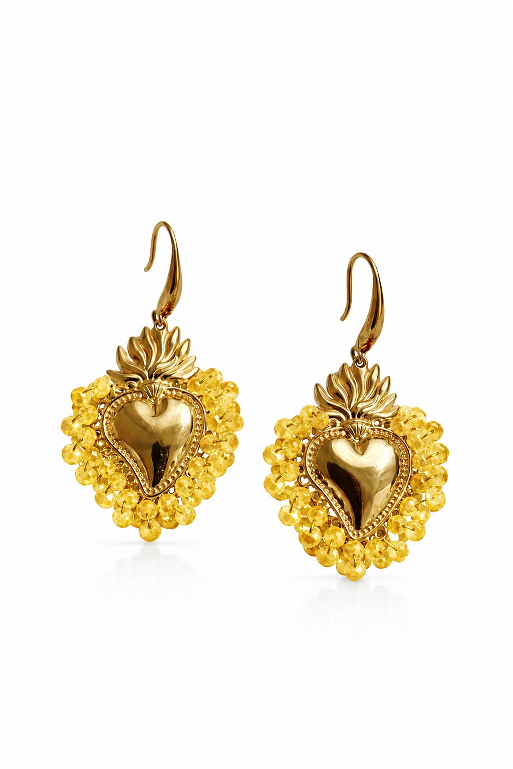 Heart Bead Earrings Yellow