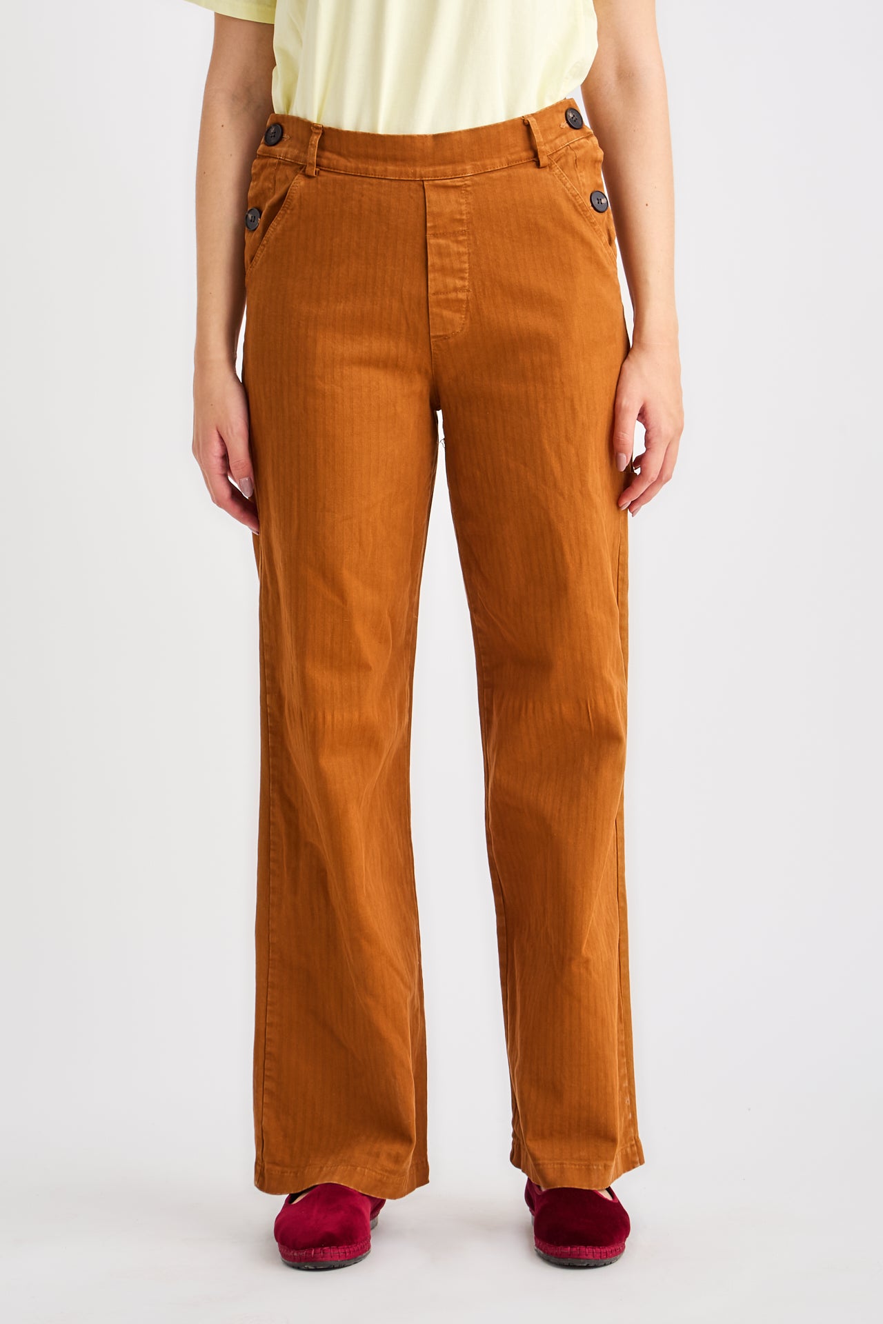 Camel Wide Pants with light stripes