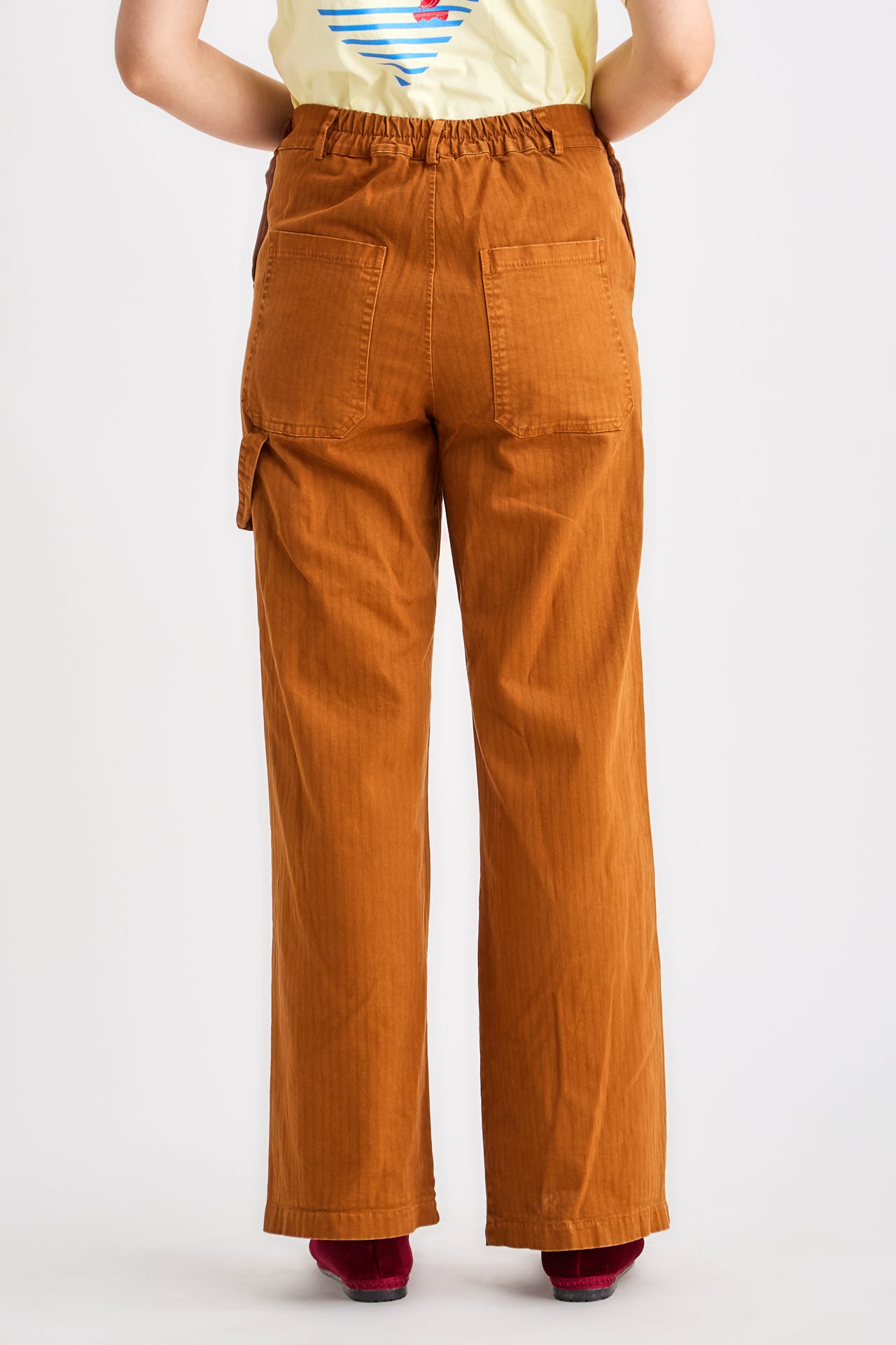 Camel Wide Pants with light stripes