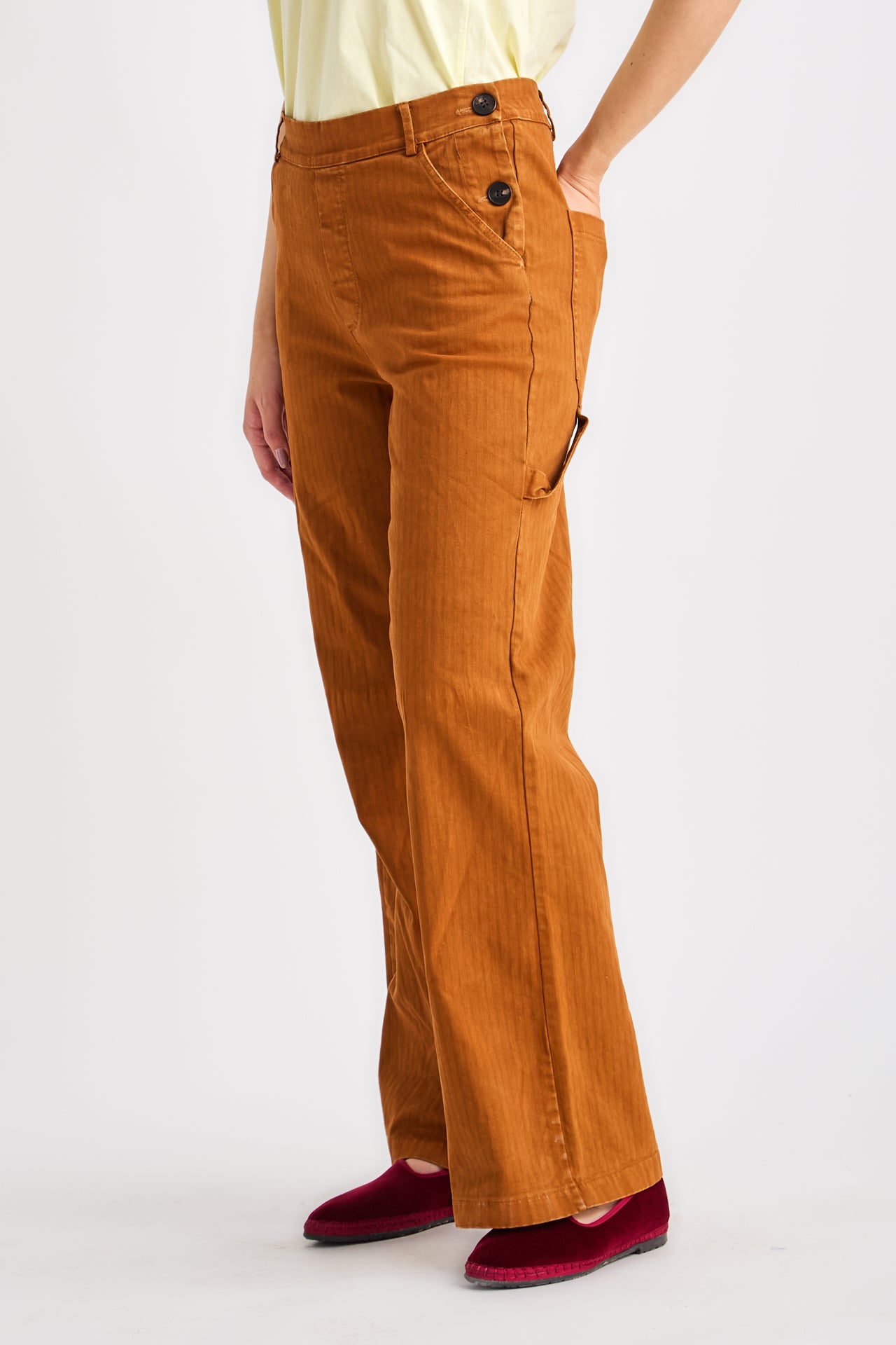 Camel Wide Pants with light stripes