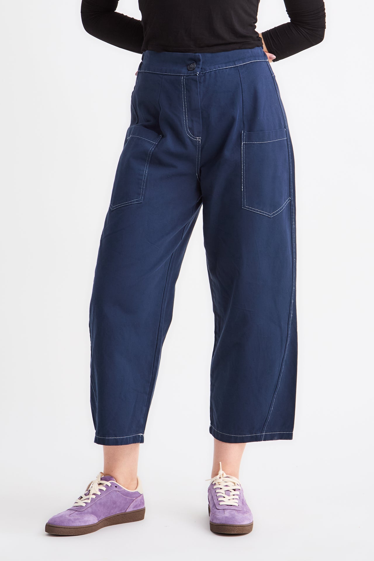 Dark Blue Wide Trousers with Elastic waist and pockets in the front