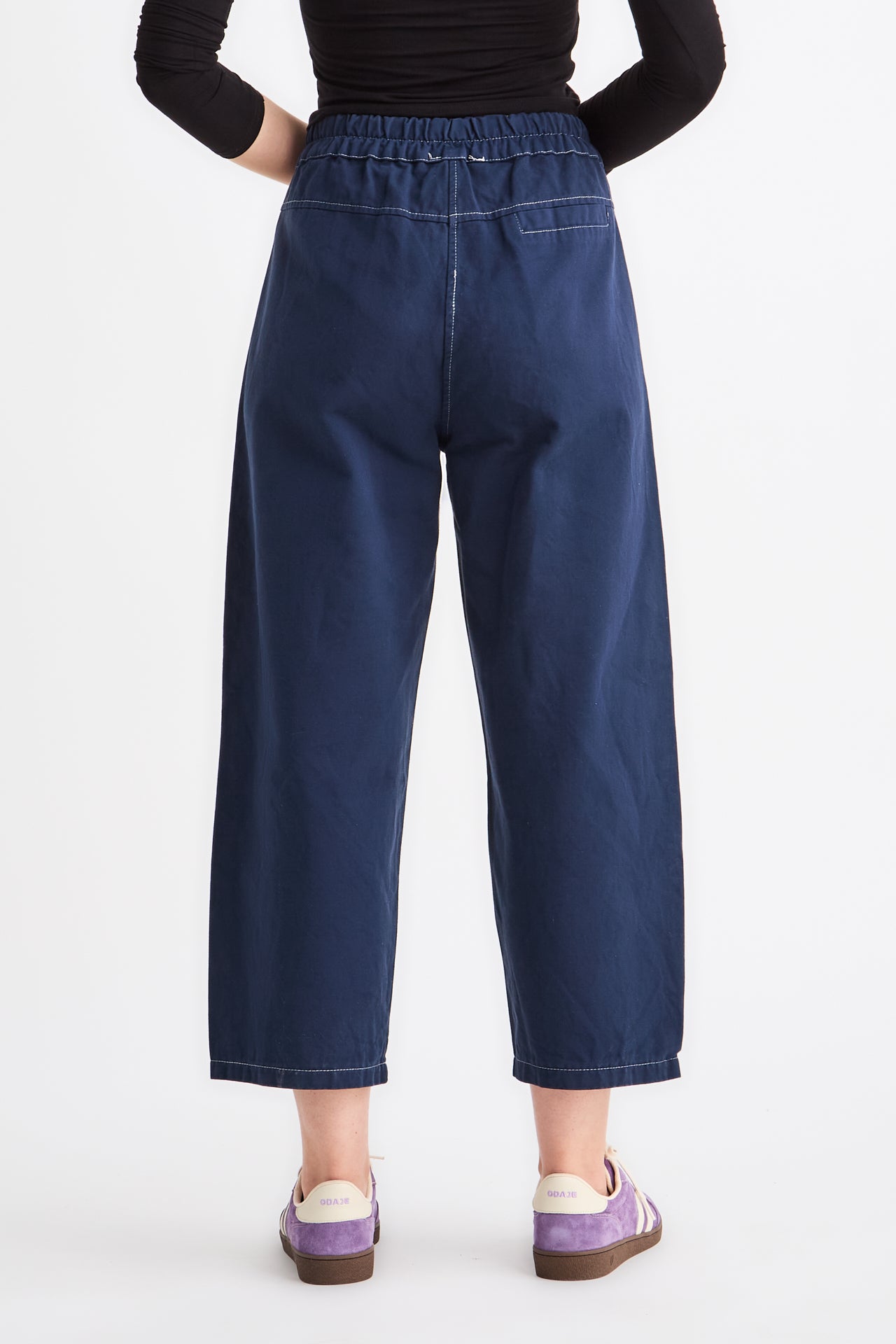 Dark Blue Wide Trousers with Elastic waist and pockets in the front