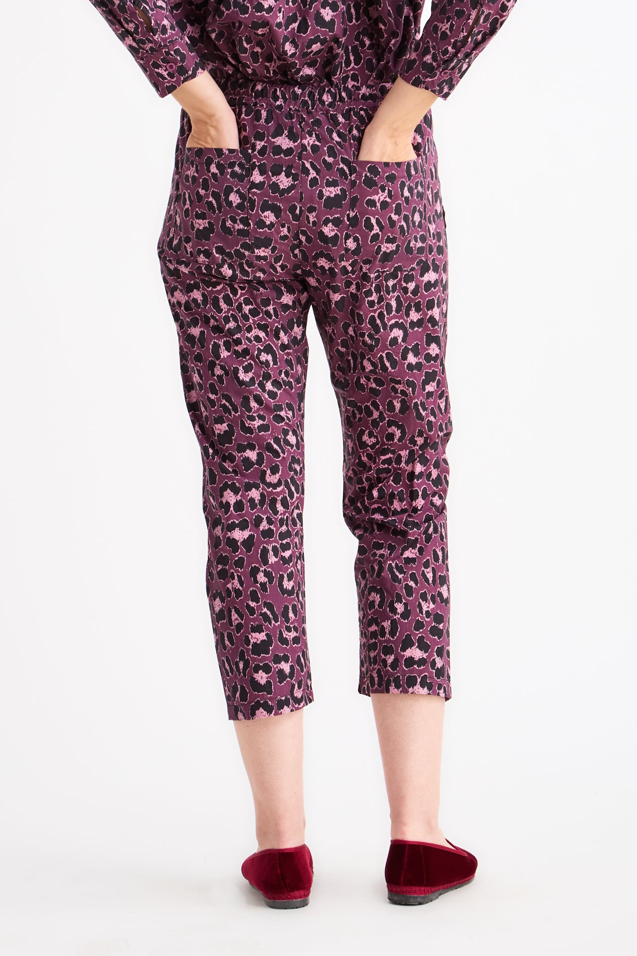Purple Animal Print Trousers with Embroidery