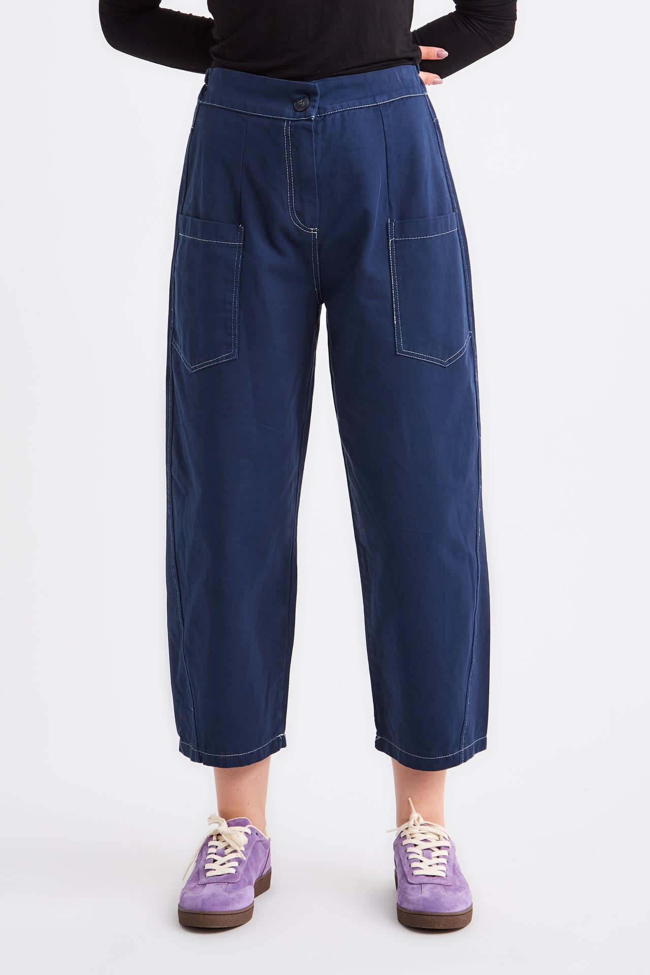 Dark Blue Wide Trousers with Elastic waist and pockets in the front