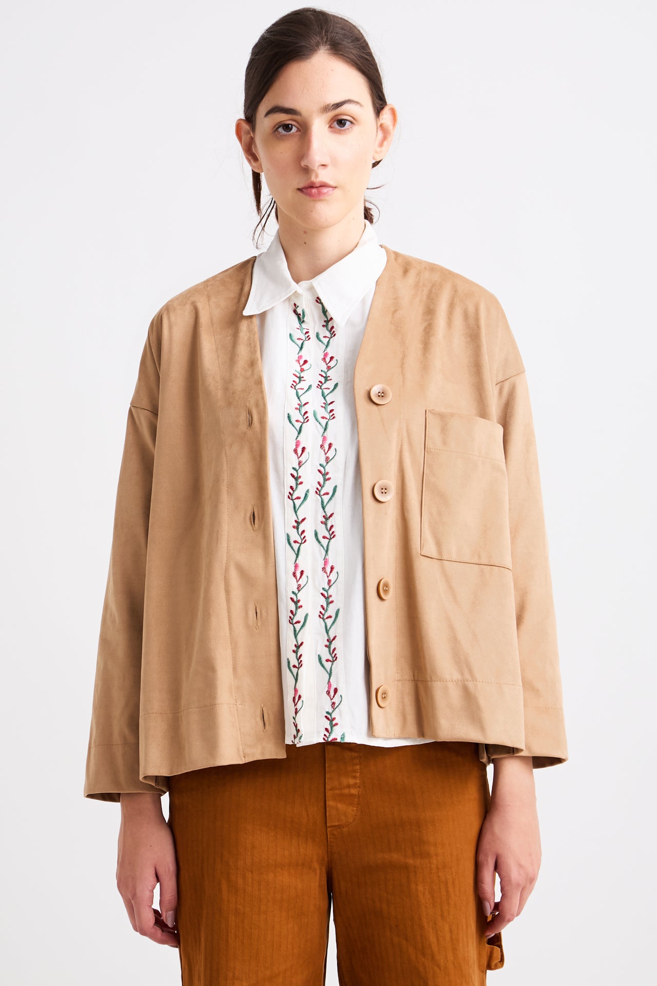 Taupe Jacket with Fringed Back