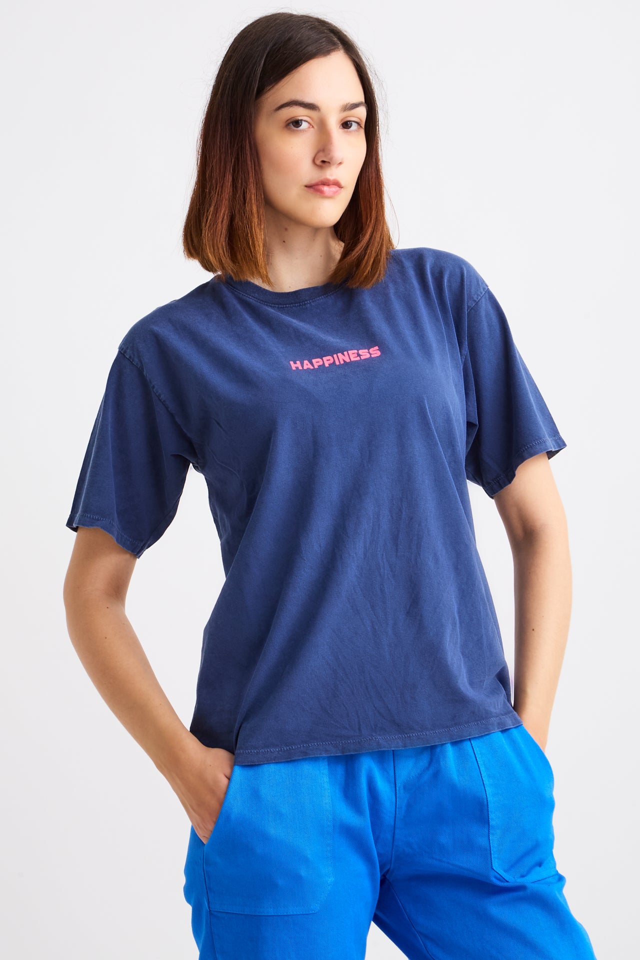 Elastic Blue Electric Trousers with Pockets