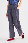 Checked Dark Blue & White Wide Pants