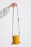 Yellow leather bucket bag - White lining
