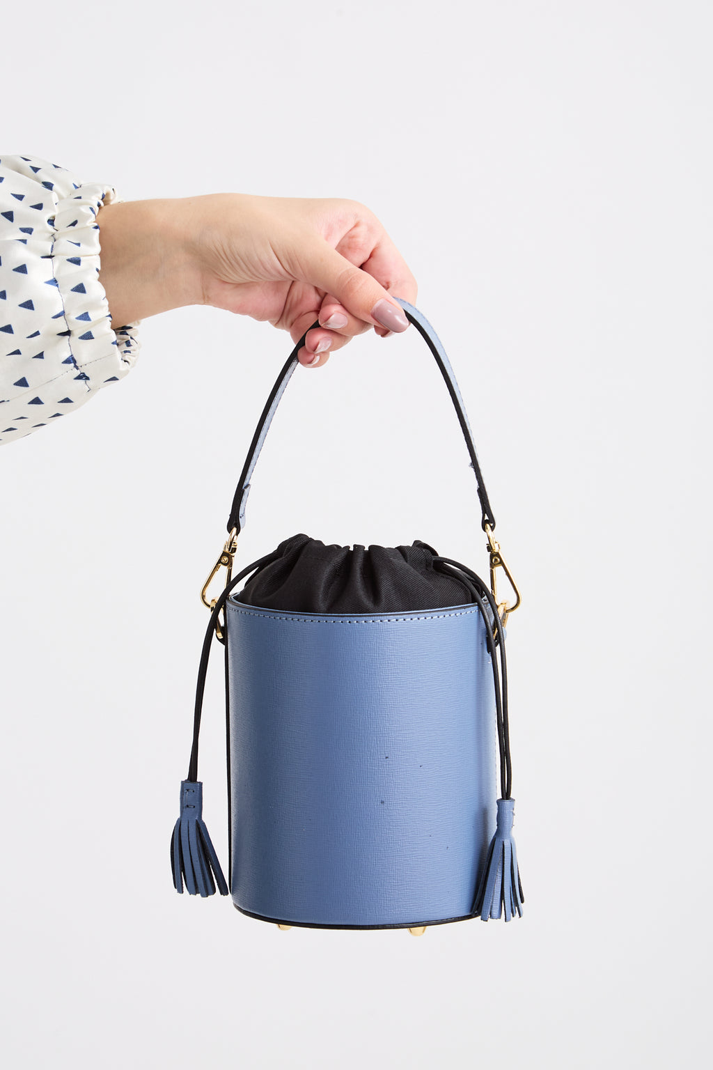 Baby Blue leather bucket bag - black lining