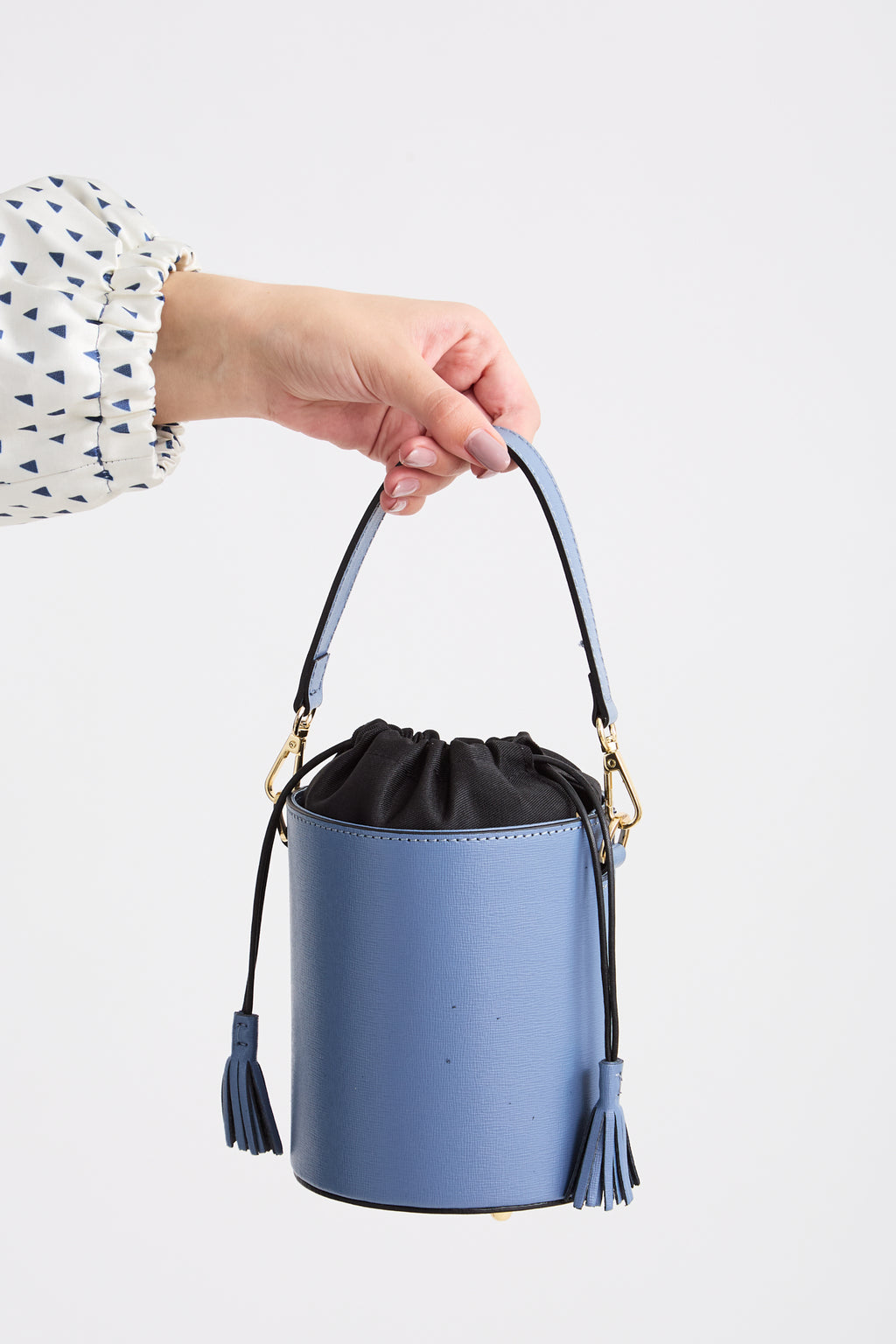Baby Blue leather bucket bag - black lining