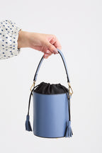 Baby Blue leather bucket bag - black lining