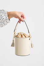 White leather bucket bag