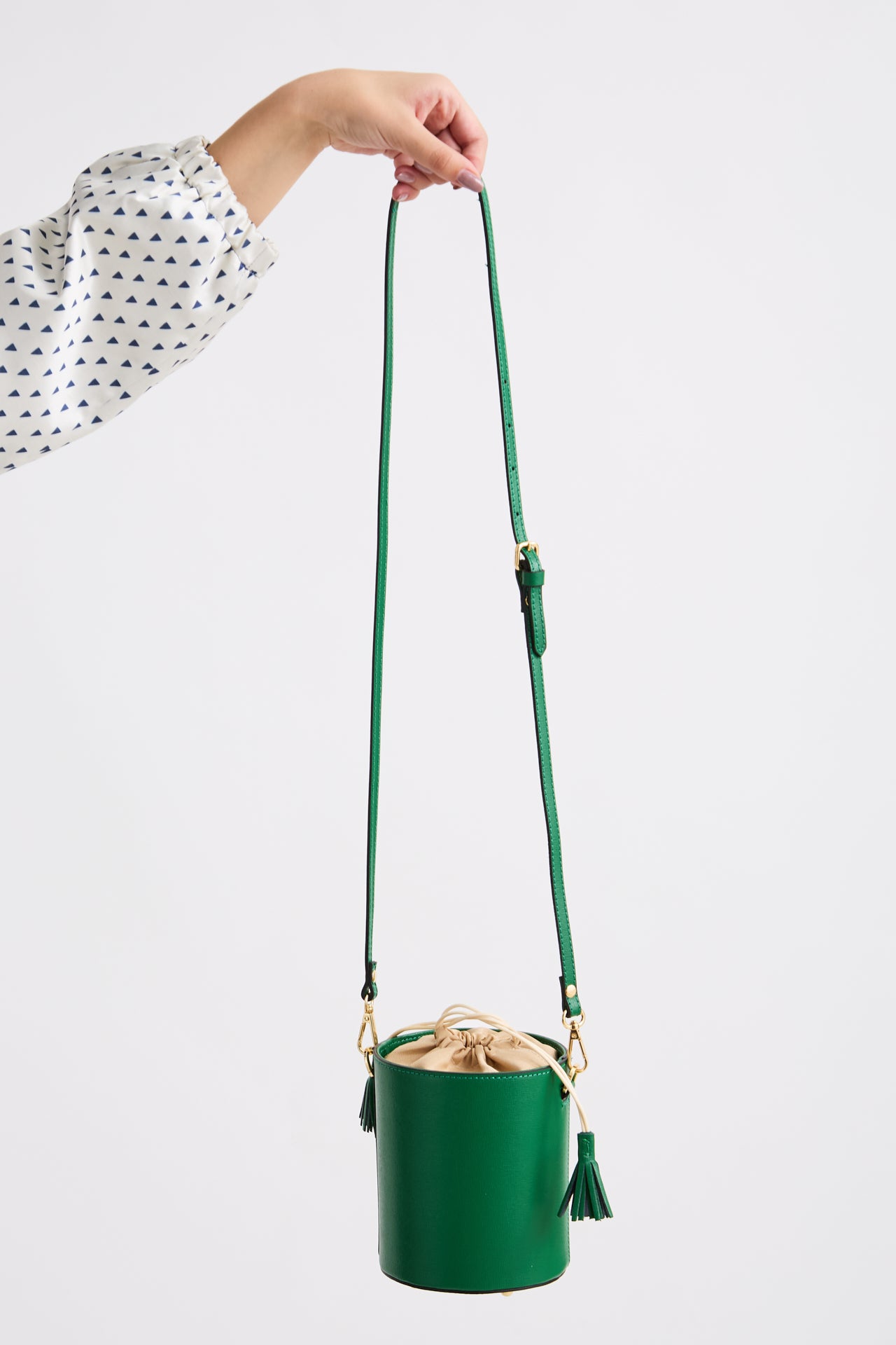 Green leather bucket bag