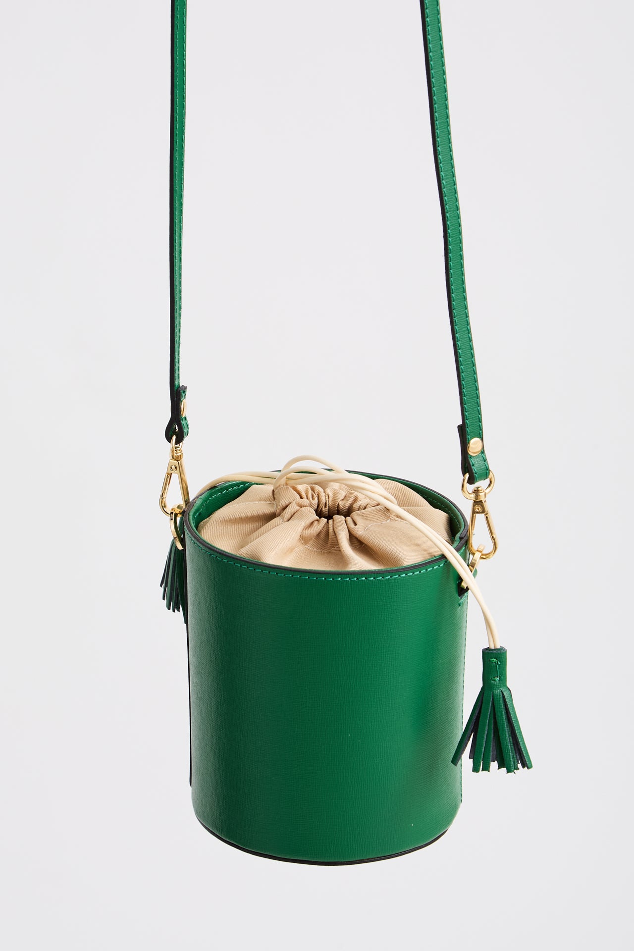 Green leather bucket bag