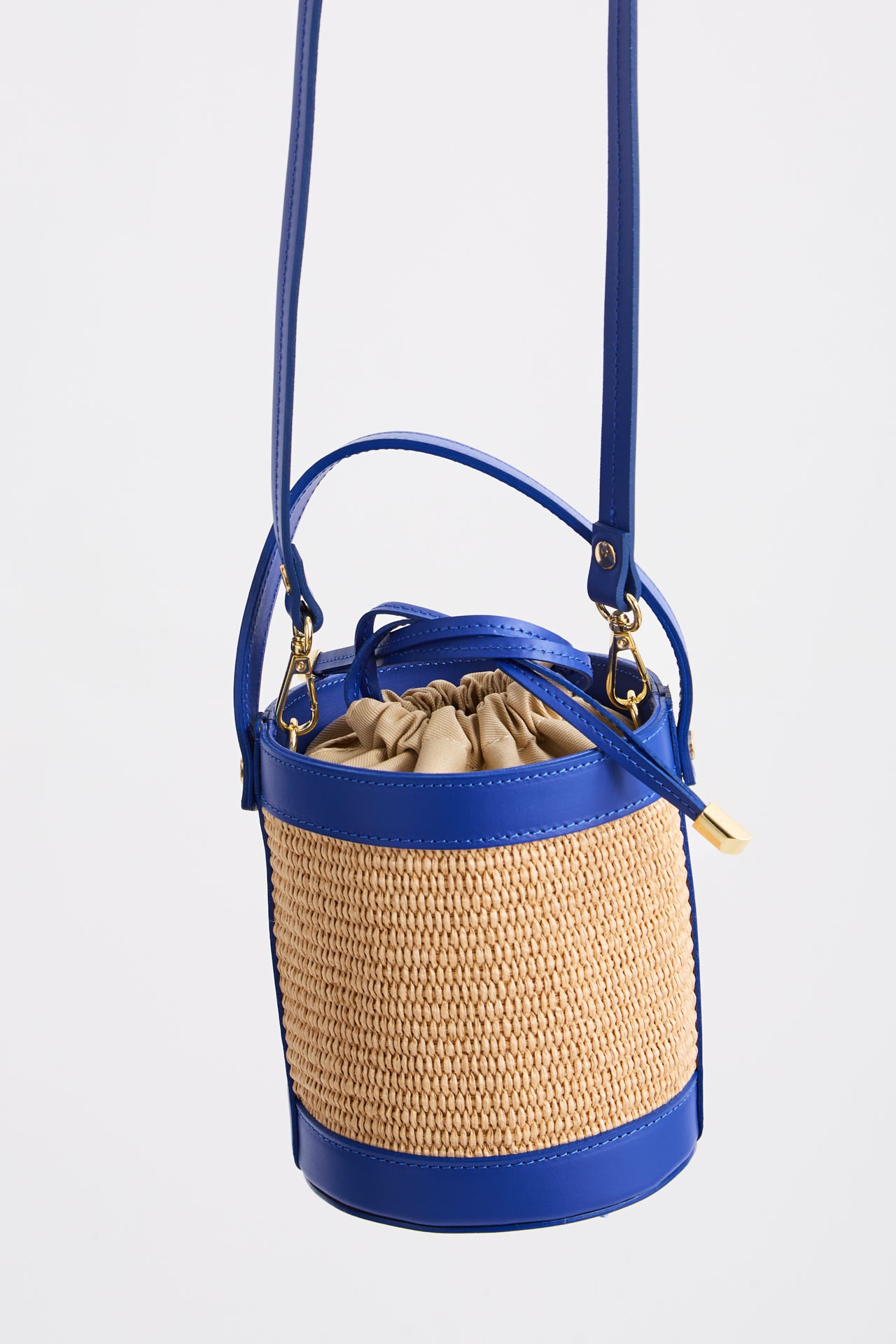 Blue Raffia Bucket bag