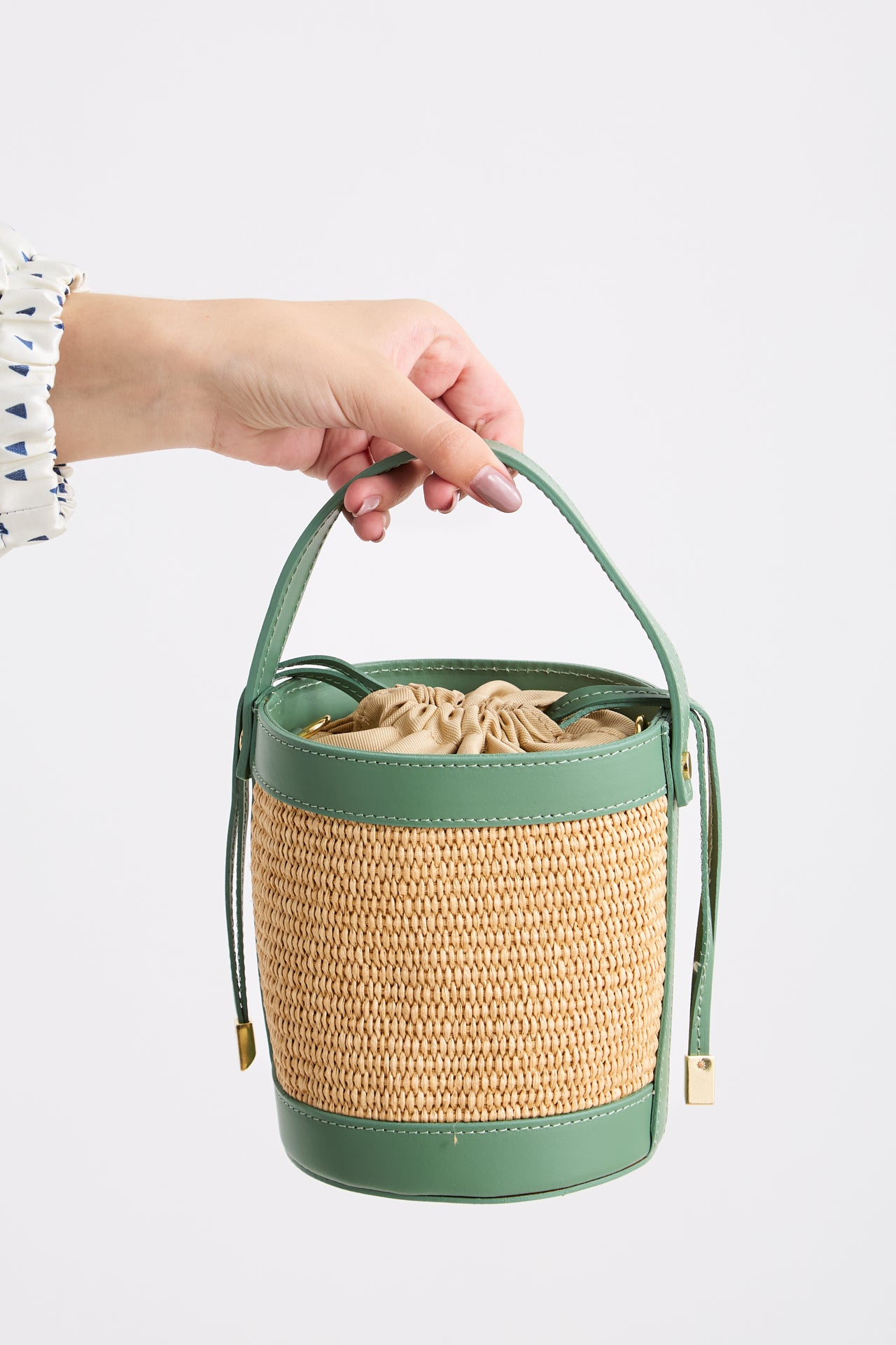 Sage Raffia Bucket bag