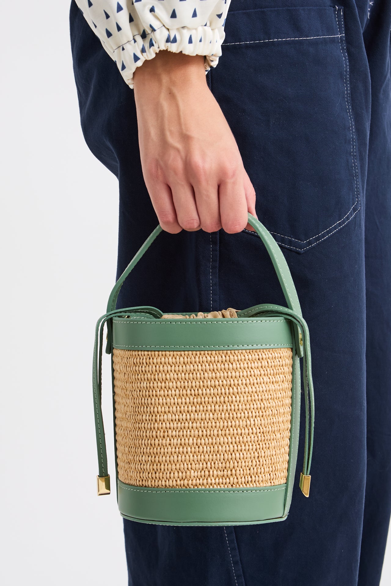 Sage Raffia Bucket bag
