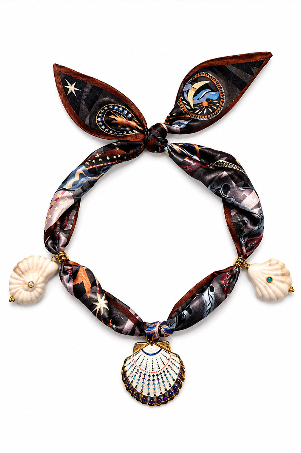 Midnight Blue Scarf Necklace with Charms