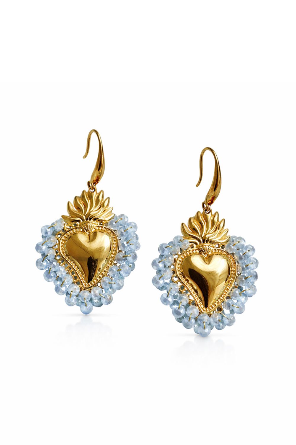 Heart Bead Earrings Gray Blue